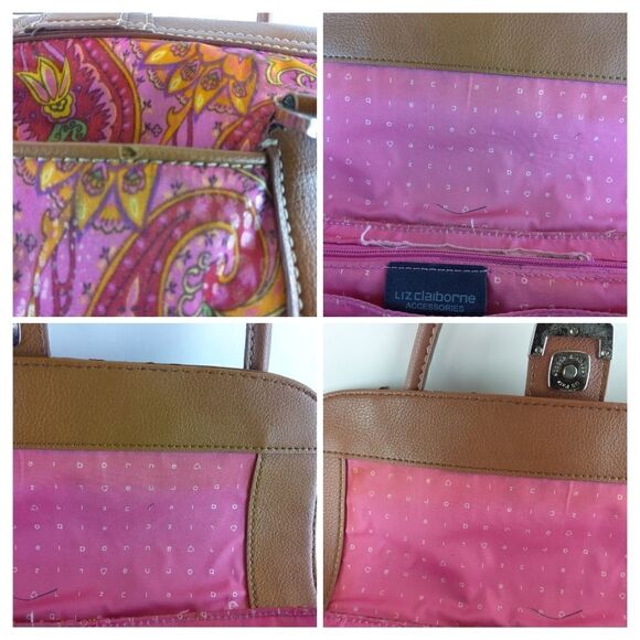 (3/$20) Liz Claiborne fuchsia paisley fabric and faux leather purse - Picture 10 of 16